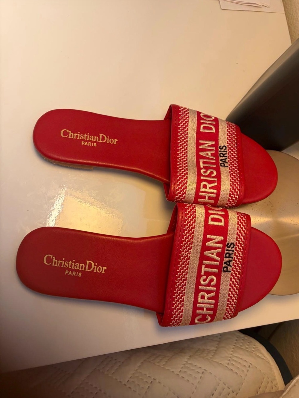Dior Red Christian Dior Logo Slide Sandals